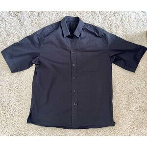 Plac Poplin Short Sleeve Button Down Shirt EUC L Dark Navy